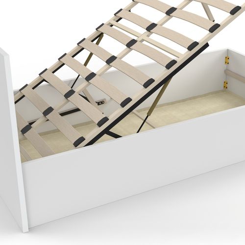 Lit Coffre Simple Seaside Avec Tête De Lit Et Sommier 90 X 190 Cm Blanc