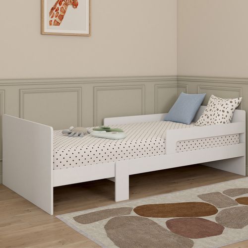 Lit Simple Évolutif Gaspard 90 X 140/190 Cm Avec Sommier Et Barrières Bois Blanc