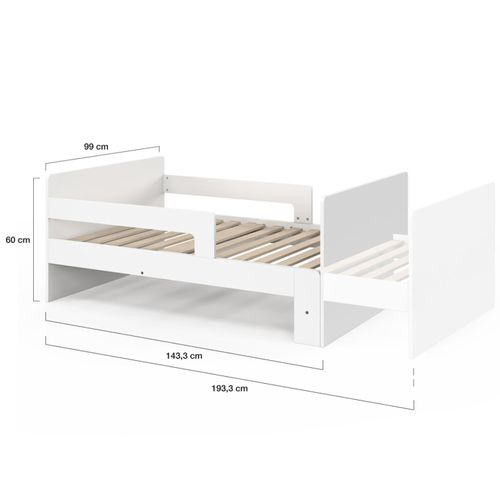 Lit Simple Évolutif Gaspard 90 X 140/190 Cm Avec Sommier Et Barrières Bois Blanc