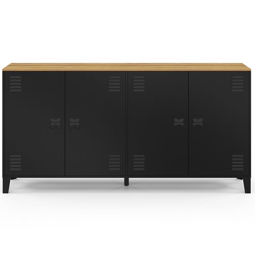 Buffet 160cm Ester 4 Portes En Métal Noir Plateau Bois Design Industriel
