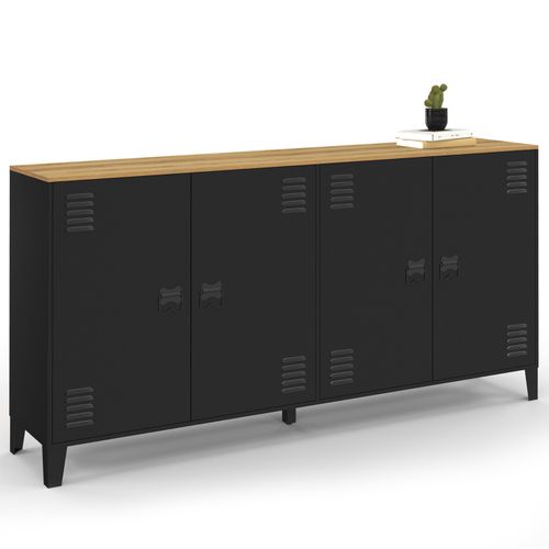 Buffet 160cm Ester 4 Portes En Métal Noir Plateau Bois Design Industriel