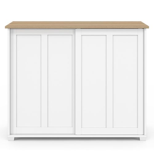 Buffet 100 Cm Jango 2 Portes Coulissantes Blanc Et Plateau Bois