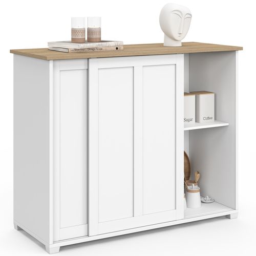 Buffet 100 Cm Jango 2 Portes Coulissantes Blanc Et Plateau Bois