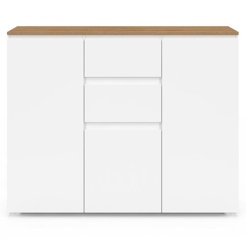 Buffet 100 Cm Toby 3 Portes 2 Tiroirs Blanc Et Plateau Bois