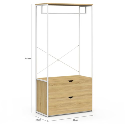 Dressing Penderie 2 Tiroirs L. 80 Cm Detroit Design Industriel Bois Et Métal Blanc