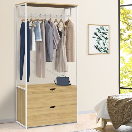 Dressing Penderie 2 Tiroirs L. 80 Cm Detroit Design Industriel Bois Et Métal Blanc