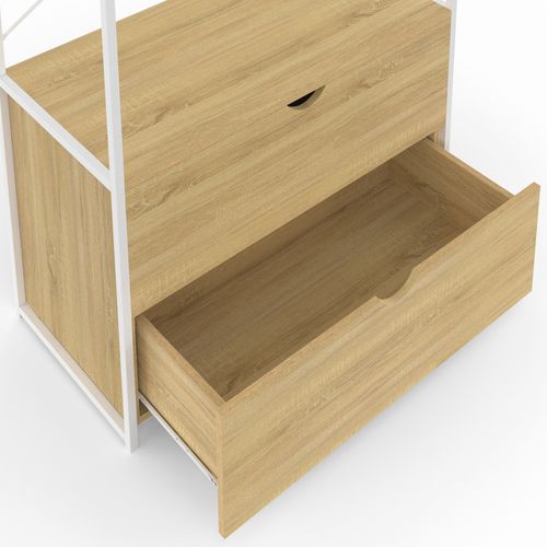 Dressing Penderie 2 Tiroirs L. 80 Cm Detroit Design Industriel Bois Et Métal Blanc