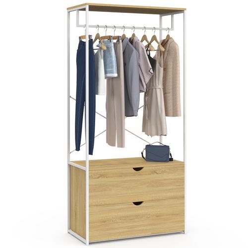 Dressing Penderie 2 Tiroirs L. 80 Cm Detroit Design Industriel Bois Et Métal Blanc