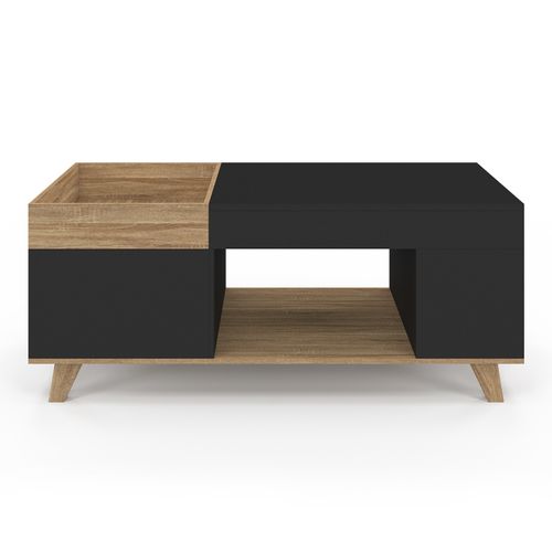 Table Basse Rectangulaire Plateau Relevable Et Plateau Amovible Avec Coffre Lola Bois Et Noir