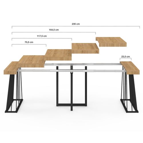 Table Console Extensible Yuna 10 Personnes 235 Cm Plateau Bois Et Pied Filaire En Métal Noir