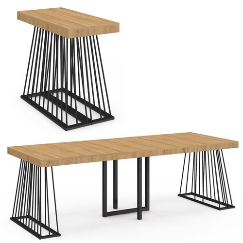 Table Console Extensible Yuna 10 Personnes 235 Cm Plateau Bois Et Pied Filaire En Métal Noir