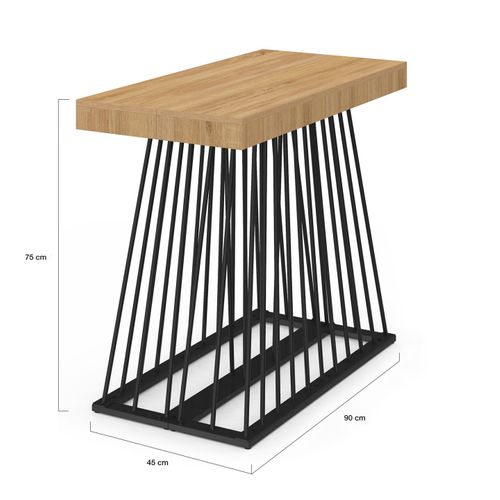 Table Console Extensible Yuna 10 Personnes 235 Cm Plateau Bois Et Pied Filaire En Métal Noir