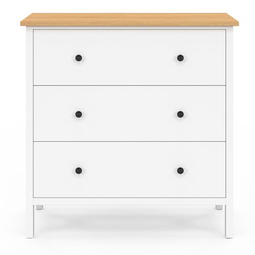 Commode 3 Tiroirs Achille 80 Cm Bois Blanc Plateau Bois