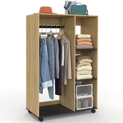 Dressing Penderie Rachel 80 X 40 X 120 Cm à Roulettes Hêtre Et Noir