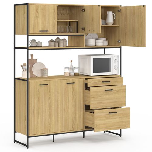 Buffet Casserolier De Cuisine 140 Cm Detroit 5 Portes + 3 Tiroirs Design Industriel
