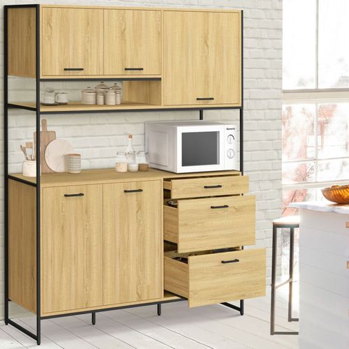 Buffet Casserolier De Cuisine 140 Cm Detroit 5 Portes + 3 Tiroirs Design Industriel