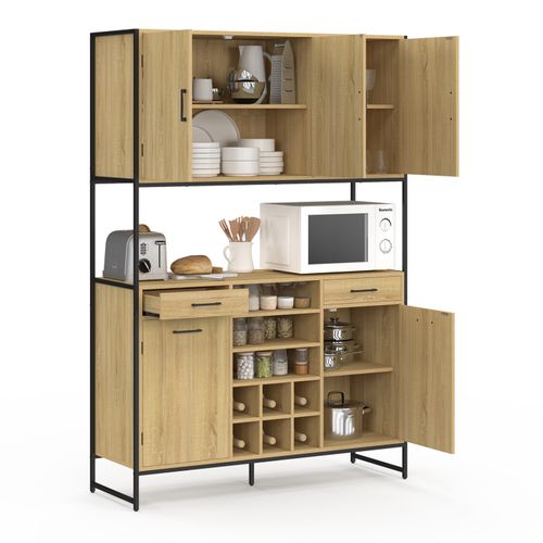 Buffet De Cuisine 120 Cm Detroit 5 Portes + Tiroirs + Range-bouteilles Design Industriel