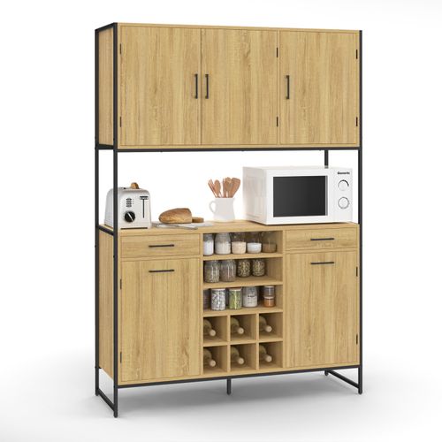 Buffet De Cuisine 120 Cm Detroit 5 Portes + Tiroirs + Range-bouteilles Design Industriel