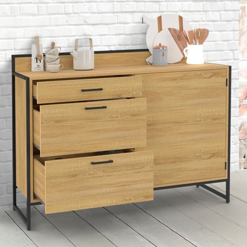 Buffet Bas Casserolier De Cuisine 120 Cm Detroit Plan De Travail H.83 Cm 1 Porte + 3 Tiroirs Design