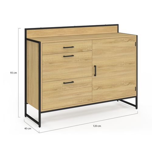 Buffet Bas Casserolier De Cuisine 120 Cm Detroit Plan De Travail H.83 Cm 1 Porte + 3 Tiroirs Design