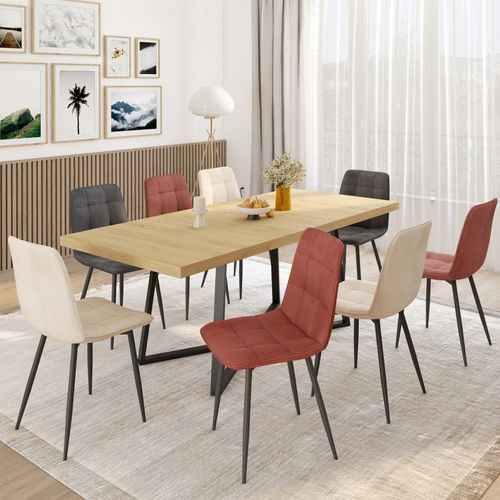 Lot De 8 Chaises Mila En Velours Mix Color Terracotta X3, Gris Foncé X2, Et Beige X3