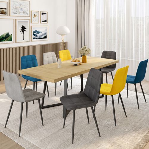 Lot De 8 Chaises Mila En Velours Mix Color Bleu X2, Gris Foncé X2, Gris Clair X2, Jaune X2