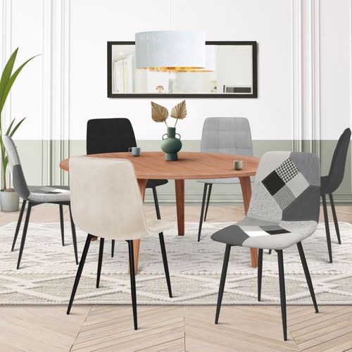 Lot De 6 Chaises Mila En Velours Gris Foncé, Gris Clair, Beige, Noir Et Patchworks Noir, Gris Et Bla