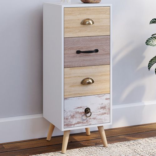 Meuble D'appoint 4 Tiroirs Bahia 30 Cm Chiffonnier Scandinave Pour Entrée Salle De Bain