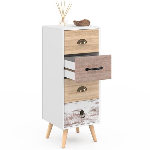 Meuble D'appoint 4 Tiroirs Bahia 30 Cm Chiffonnier Scandinave Pour Entrée Salle De Bain