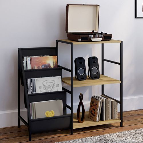 Meuble D'appoint, Rangement Avec Étagères, Supports Vinyles Et Platine Nevil Design Industriel