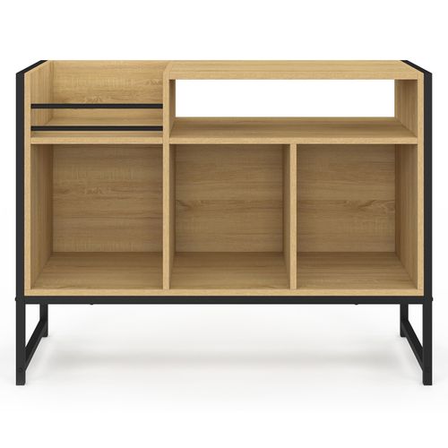 Meuble Vinyle, Buffet De Rangement 100cm Detroit Bois Et Noir Design Industriel