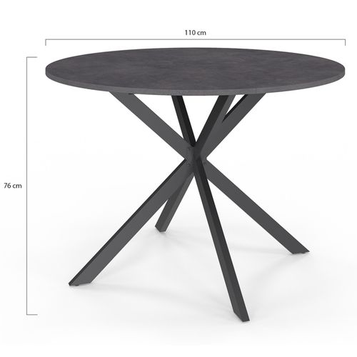 Table à Manger Ronde Jaspe 6 Personnes Plateau Effet Béton Pied Araignée Gris Anthracite 110 Cm