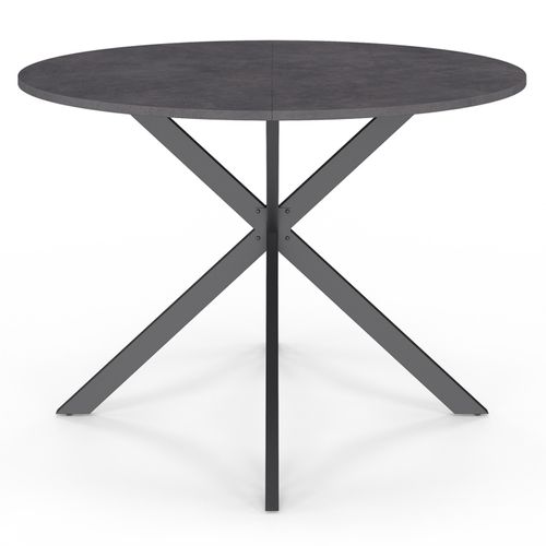 Table à Manger Ronde Jaspe 6 Personnes Plateau Effet Béton Pied Araignée Gris Anthracite 110 Cm