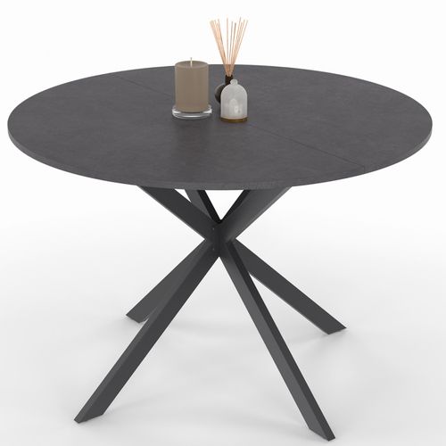 Table à Manger Ronde Jaspe 6 Personnes Plateau Effet Béton Pied Araignée Gris Anthracite 110 Cm