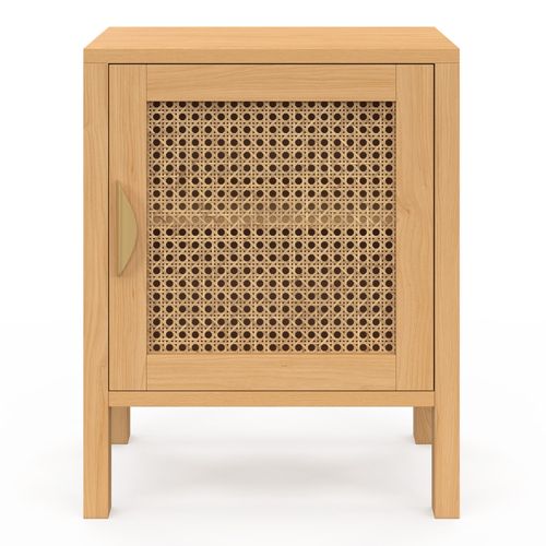 Lot De 2 Tables De Chevet Edhen 1 Porte Cannage Et Bois