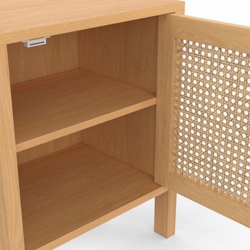 Lot De 2 Tables De Chevet Edhen 1 Porte Cannage Et Bois