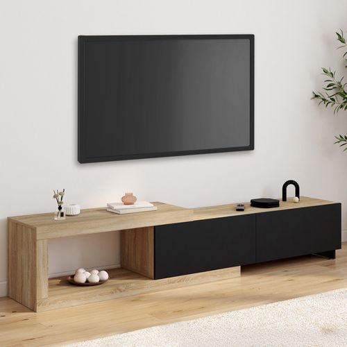Meuble TV Extensible 140-200 Cm Raphael 2 Portes Bois Et Noir