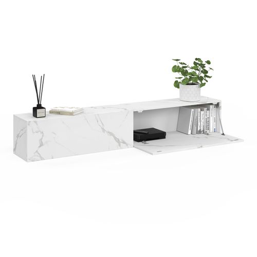 Meuble TV 180 Cm Suspendu Elio 2 Portes Bois Effet Marbre