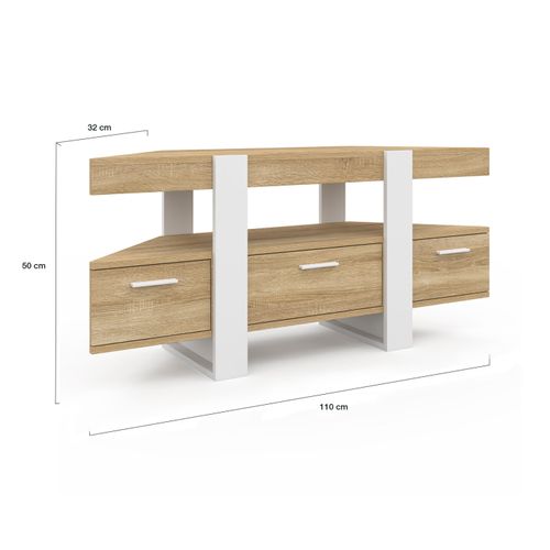Meuble TV 110 Cm D'angle Phoenix Avec Tiroir Bois Et Blanc