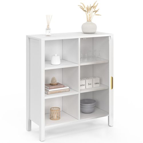 Buffet D'appoint 3 Étagères Et Placard 70 Cm Edhen Blanc Avec Cannage