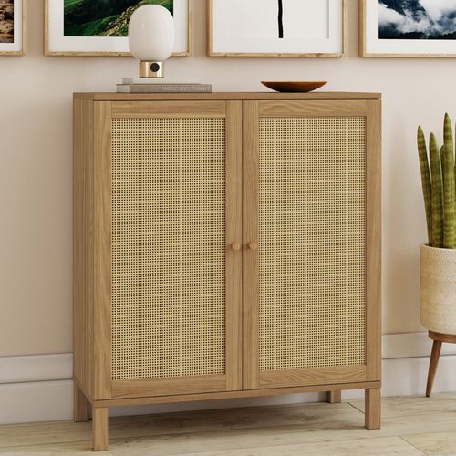 Buffet D'appoint Vintage 2 Portes 70 Cm Hanae Effet Naturel Cannage