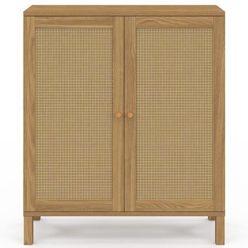 Buffet D'appoint Vintage 2 Portes 70 Cm Hanae Effet Naturel Cannage