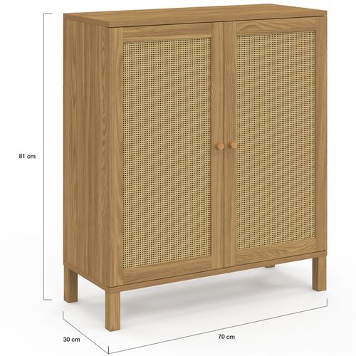 Buffet D'appoint Vintage 2 Portes 70 Cm Hanae Effet Naturel Cannage