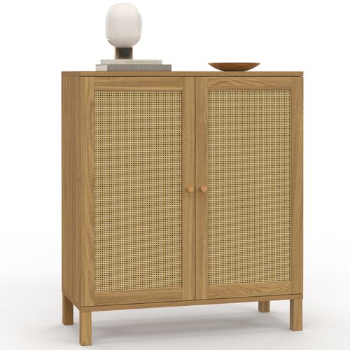 Buffet D'appoint Vintage 2 Portes 70 Cm Hanae Effet Naturel Cannage
