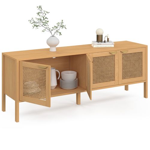 Buffet Bas 160 Cm Edhen 4 Portes Bois Et Cannage