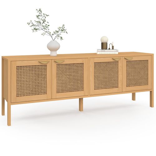 Buffet Bas 160 Cm Edhen 4 Portes Bois Et Cannage