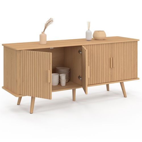Buffet 140 Cm Juliette 4 Portes Lattes Tasseau Bois Coloris Chêne