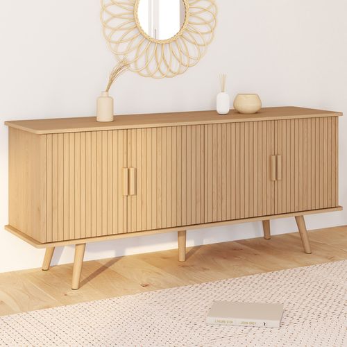 Buffet 140 Cm Juliette 4 Portes Lattes Tasseau Bois Coloris Chêne