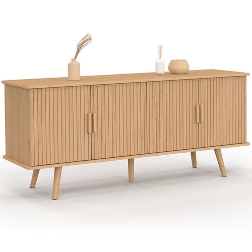 Buffet 140 Cm Juliette 4 Portes Lattes Tasseau Bois Coloris Chêne