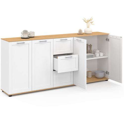 Buffet 180 Cm Vito XXL 4 Portes Avec 3 Tiroirs Bois Et Blanc